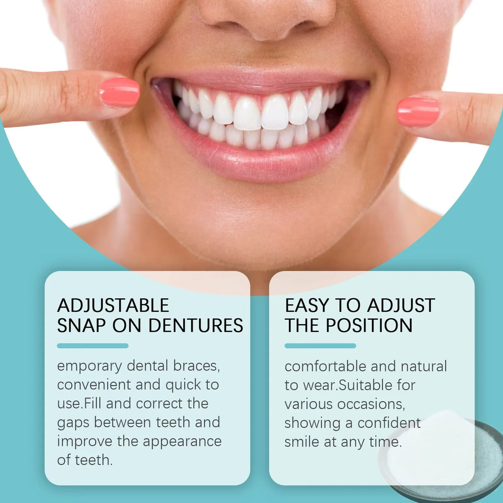 Snap on Denture Upper & Lower Temporary Teeth Dentures False Teeth Set Perfect Smile Adjustable Silicone Denture for Women & Men Qme
