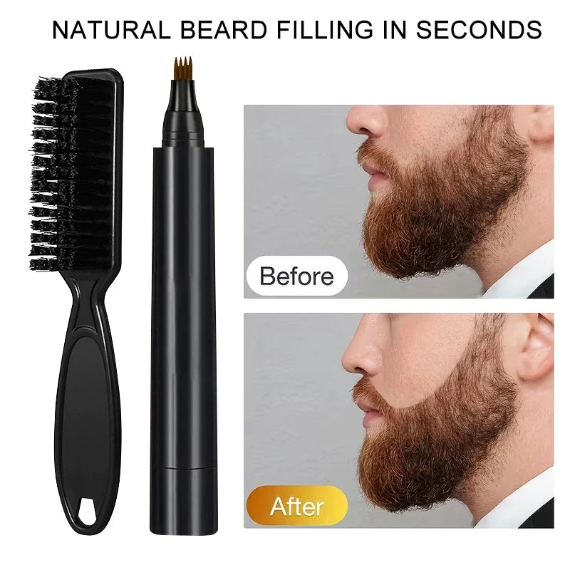 Instant Beard Filler Pen Brush Comb Disposable Waterproof Moustache Qme Brown
