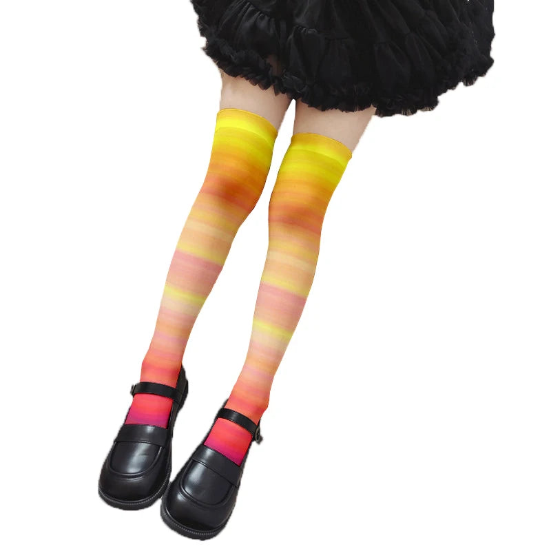 Fun Rainbow Striped Stockings Women's Sexy Fashion Multicolor Thigh Qme style14 One Size