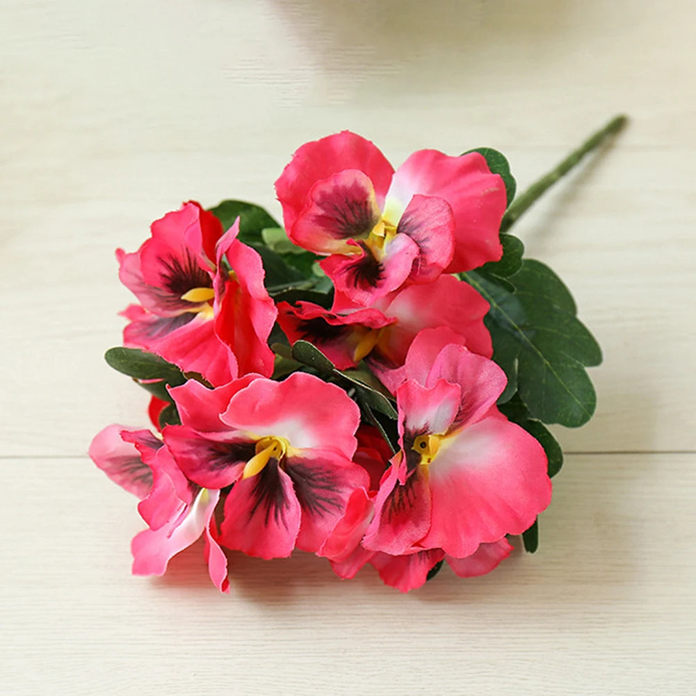 10 Heads Artificial Pansy Fake Flower European Multicolor Fake Bridal Flower Bouquet Wedding Home Party Decoration Flowers Qme