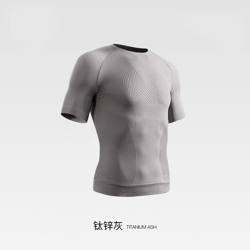 Men's Professional Fitness Seamless Short Sleeve Sports T-shirt Qme GRAY XXXL