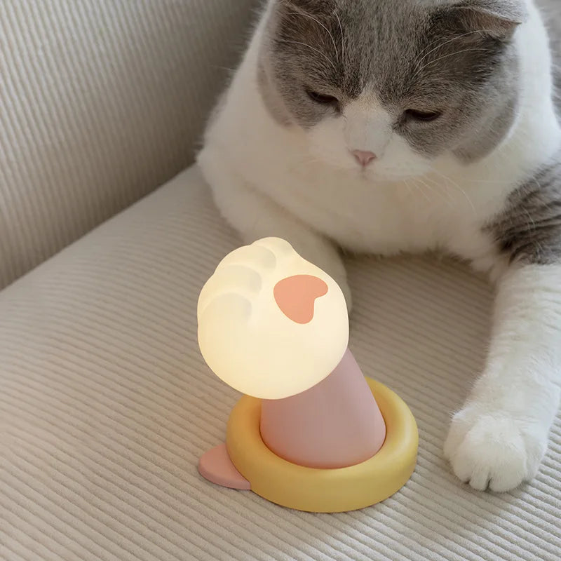 Cute Cat Paw Night Light Soft Glowing Bedroom Lamp Sleep Creative Qme