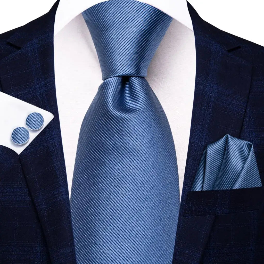 Hi-tie Light Blue Striped Novelty Wedding Tie Men Handky Cufflinks Qme 3722