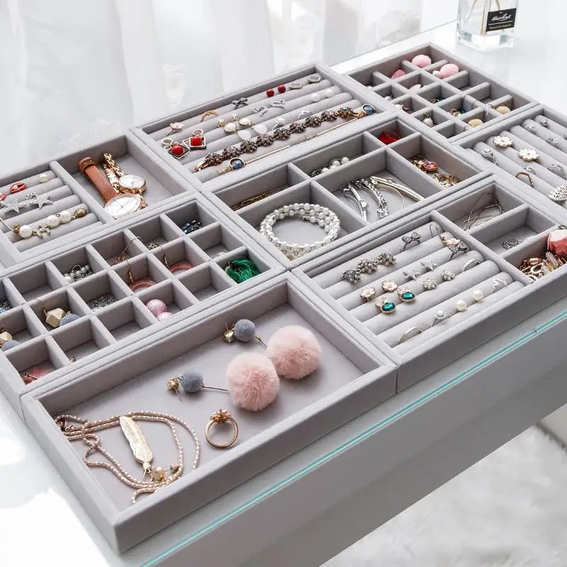Velvet Jewelry Storage Box Earrings Necklace Ring Bracelet Jewelry Display Stand Jewelry Gold Tray Qme