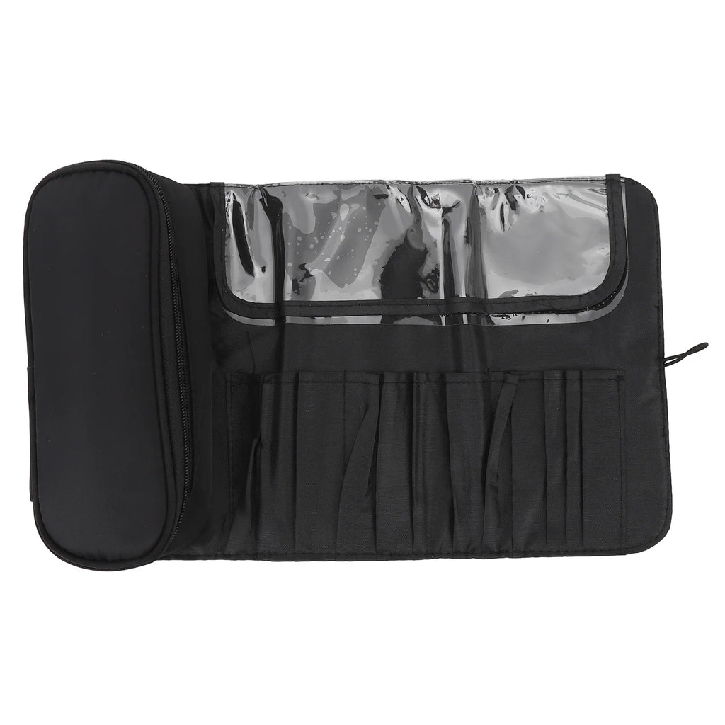 Makeup Brush Travel Case Makeup Brush Travel Case 12 Slots Multifunctional Waterproof Foldable Travel Cosmetic Brush Case Black Qme black