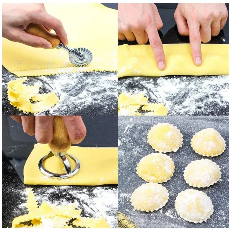 Stainless Steel Cookies Cutter Set Pasta Press Kitchen Attachment Kit Ravioli Maker Mold Tool Ravioli Stamp Set Pastry Wheel Set Qme