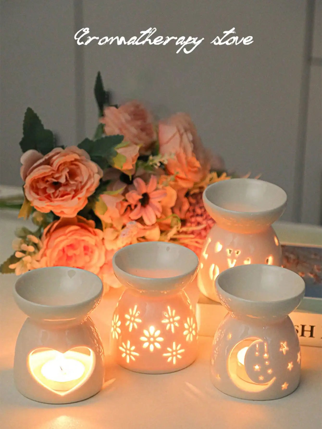Delicate Mini Ceramic Hollow Floral Heart Moon Star Shaped Qme