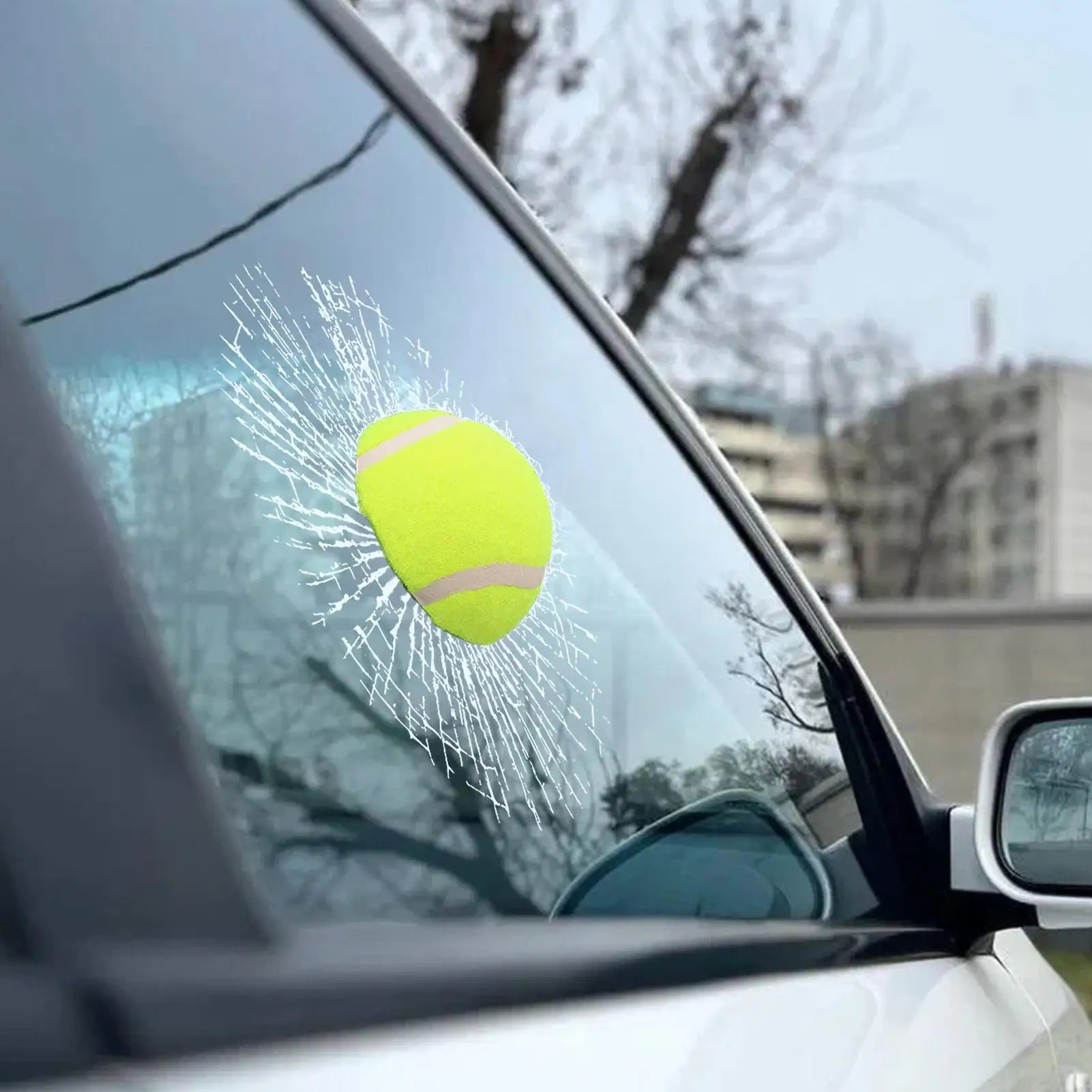 3D Prank Tricky Broken Glass Sticker 3D Tennis Ball Hit Window Sticker Funny Adhesive Decal Waterproof Auto Windshield Qme