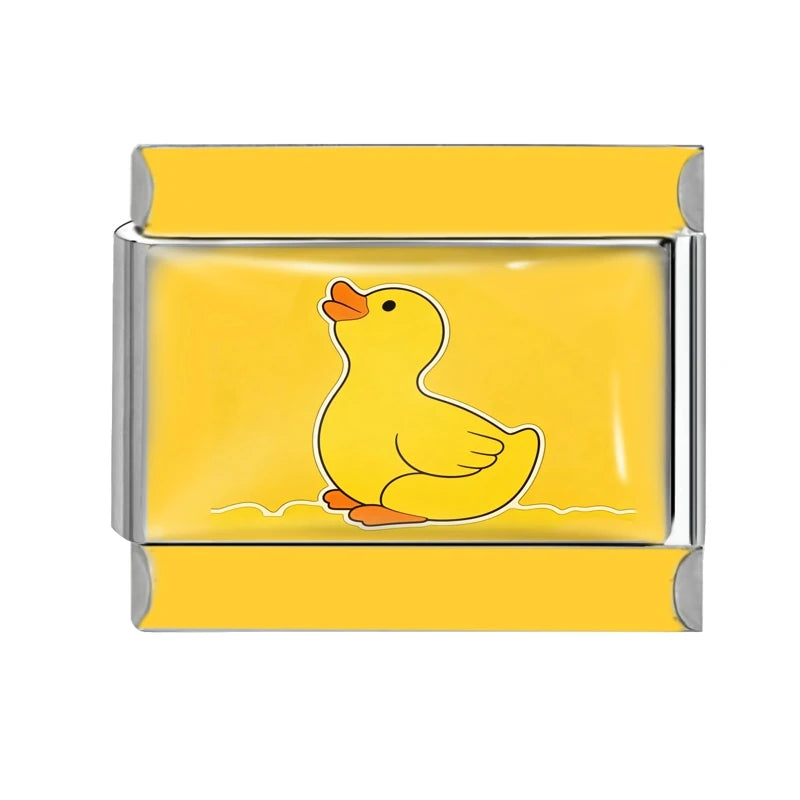 New Y2k Cute Yellow Duck Sunflower Cat Italian Charm Link Fit 9mm Stainless Steel Bracelet DIY Making Jewelry Bead For Women Men Qme Style 3