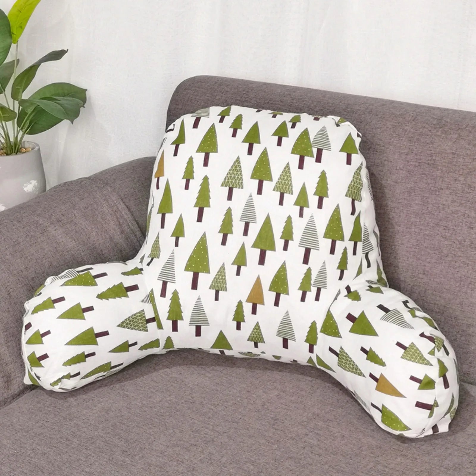 Print Pillow Back Cushion With Arm for Reading Rest Waist Support Office Chair Car Seat Sofa Rest Lumbar Cushion Velvet Backrest Qme A