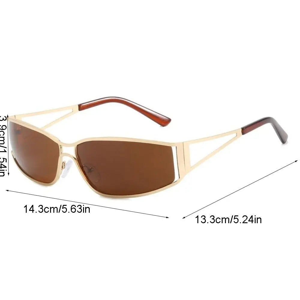 Vintage Y2k Frameless Sunglasses Metal Steampunk Rimless Oval Sunglasses Gradient Solid Color Fashion Shades Driving Qme