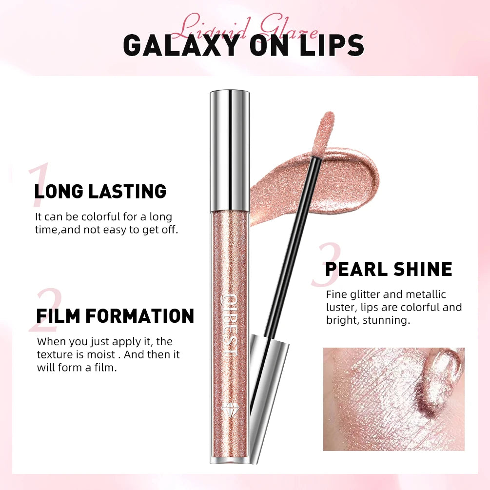 QIBEST Metallic Glitter Liquid Lipstick Makeup Waterproof Lip Gloss Long-lasting Shimmer Metal Diamond Lip Glaze Tint Charming Qme