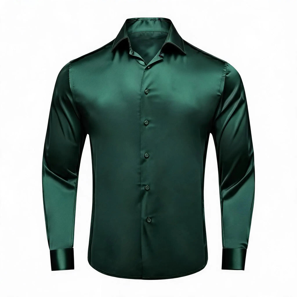 Solid LS Shirt Brown or Pink or Purple or Green or Blue or Black or Red Basic Button Office Daily Fit Qme