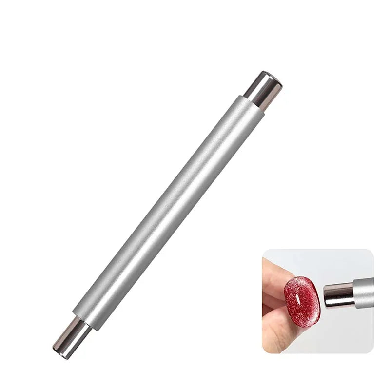 Strong magnetic Long Double Head Nail Magnet Tool Pens Magnetic Cat Eye Gel Polish Nail Art Kit for DIY Salon Studio Or Home Use Qme Silver no ball