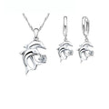 925 Sterling Silver Color Bridal Jewelry Sets Dolphin Design Crystal Necklaces Hoop Earrings Women Girls Engagement Anniversary Qme Default Title