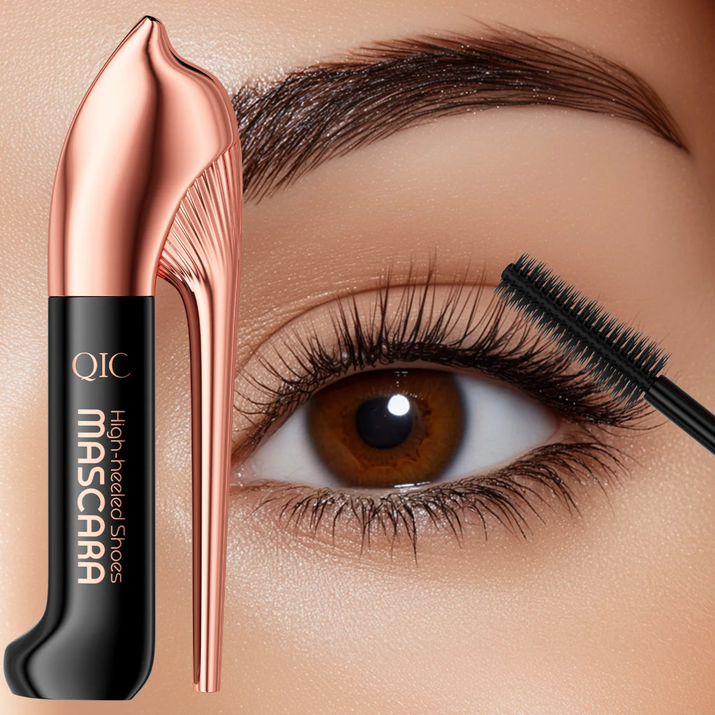 QIC High-heeled Shoes Mascara 3D Fiber Mascara, Long Black Volumizing Eyelash Extension, Waterproof Eye Makeup Tool Qme