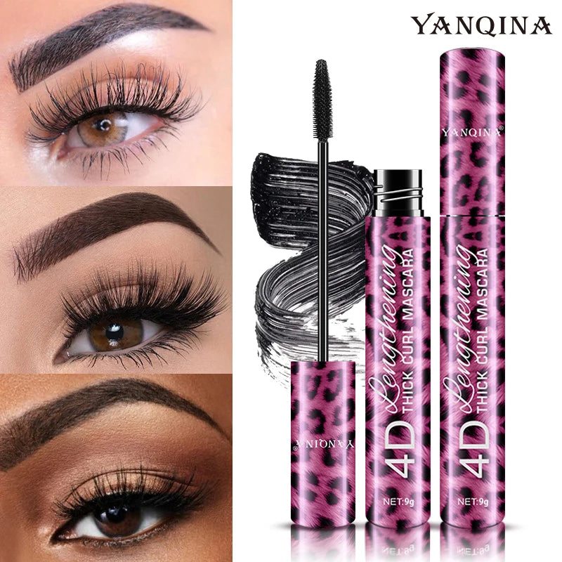 4D Waterproof Mascara & Liquid Eyeliner Set Thick Curling Eye Makeup Cosmetic Kit For Beginners Qme