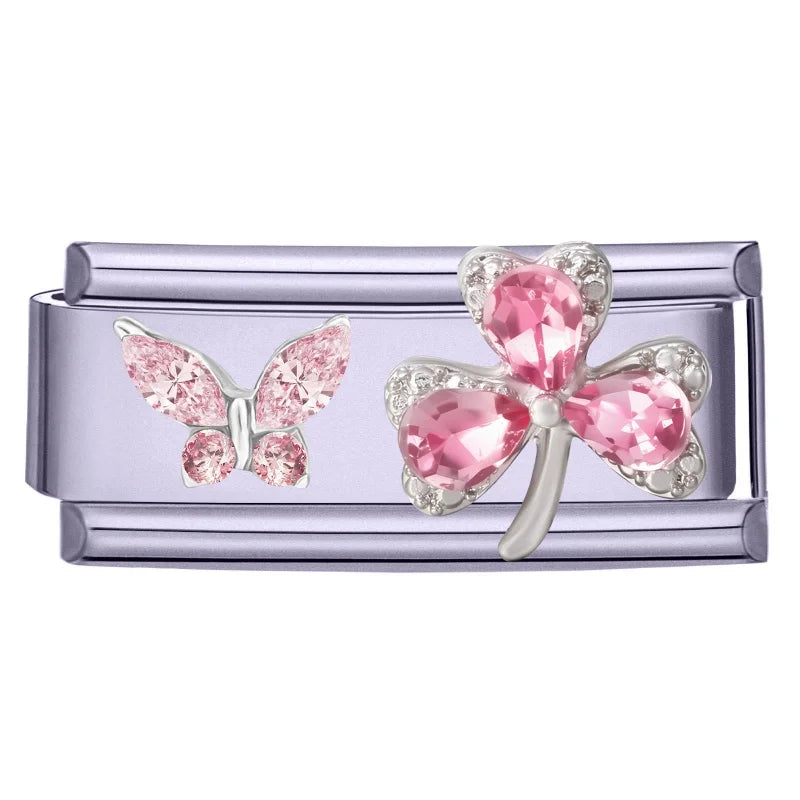 White Zircon Butterfly Stars Moon Bow Flowers Italian Charm Links Fit