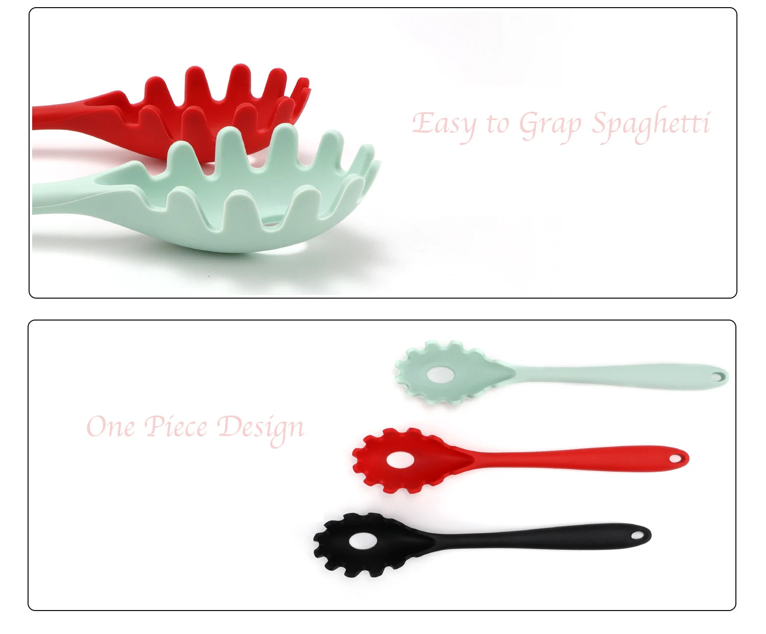 11.2 inch Pasta Fork Premium Silicone Spaghetti Strainer Heat Resistant Noodle Spoon Server Food Grade Kitchen Cooking Tools Qme