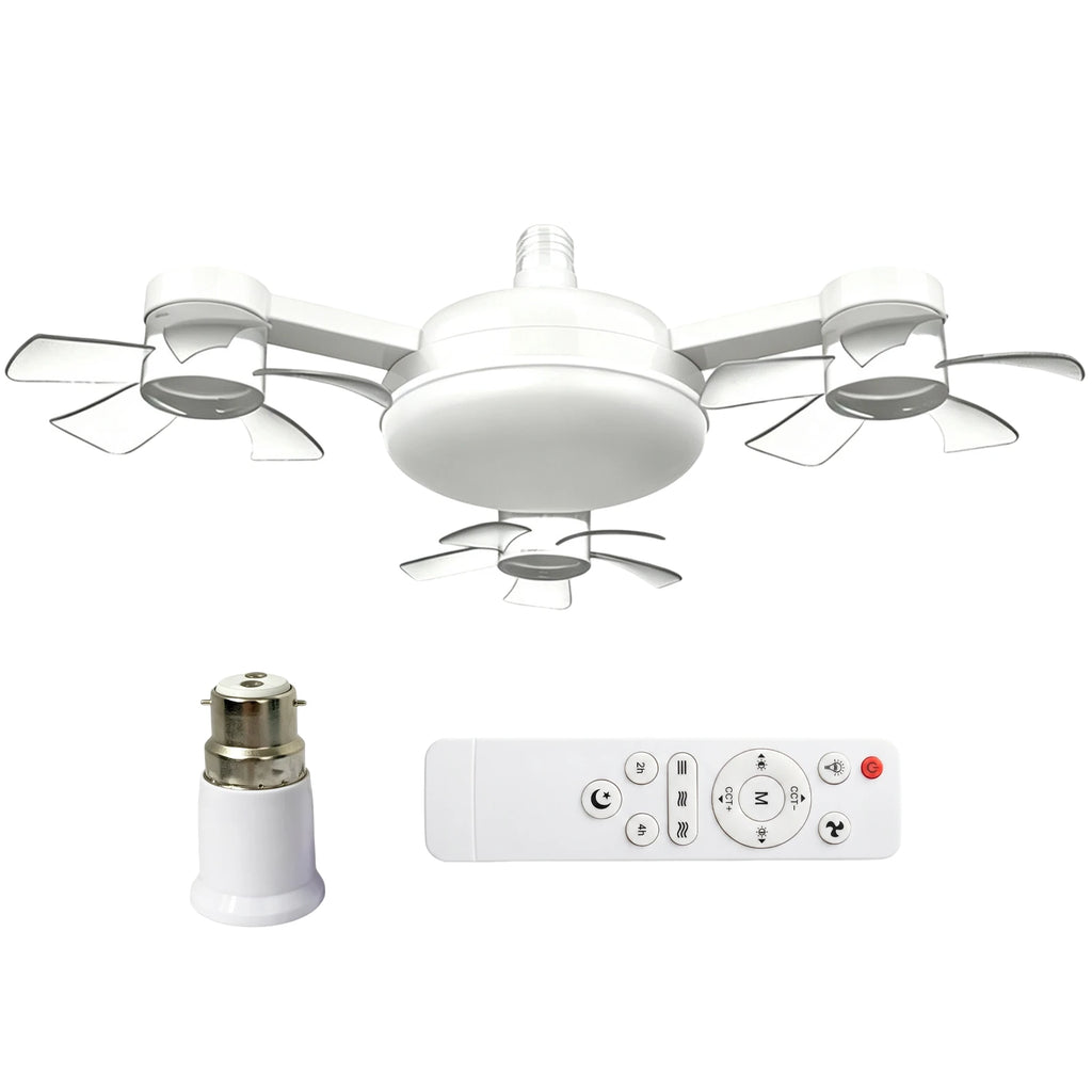 Smart E27 Ceiling Fan Light Remote Dimming Silent LED Drone Ceiling Lamp Home Decor Bedroom Dining Living Room Study Fan Lamp ﻿ Qme White 3 Head B22