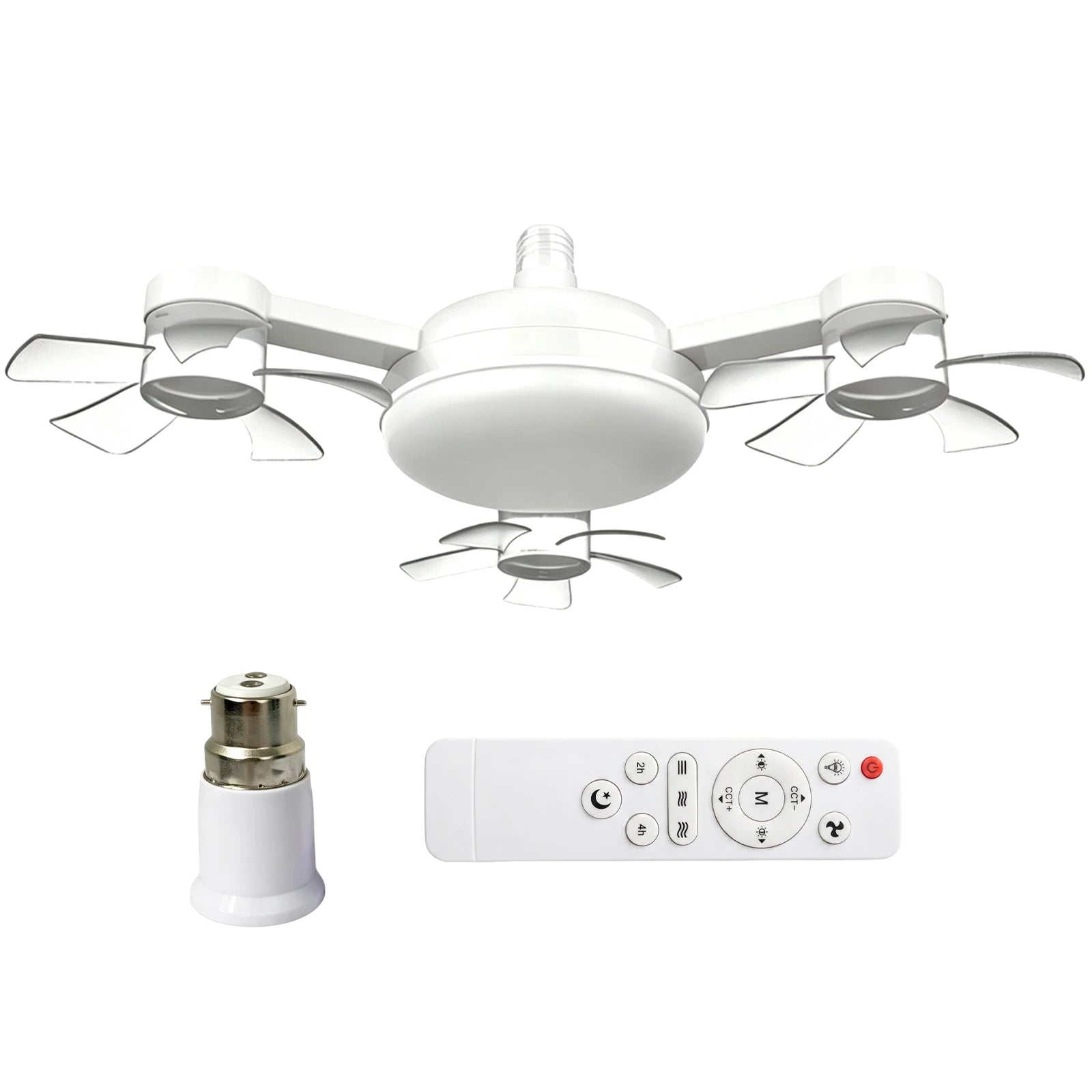 Smart E27 Ceiling Fan Light Remote Dimming Silent LED Drone Ceiling Lamp Home Decor Bedroom Dining Living Room Study Fan Lamp ﻿ Qme White 3 Head B22