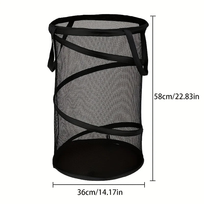Large Foldable Mesh Laundry Basket with Handle, Sorting, Storage Bag, Laundry Basket for Bathroom and Bedroom Organization Qme Black