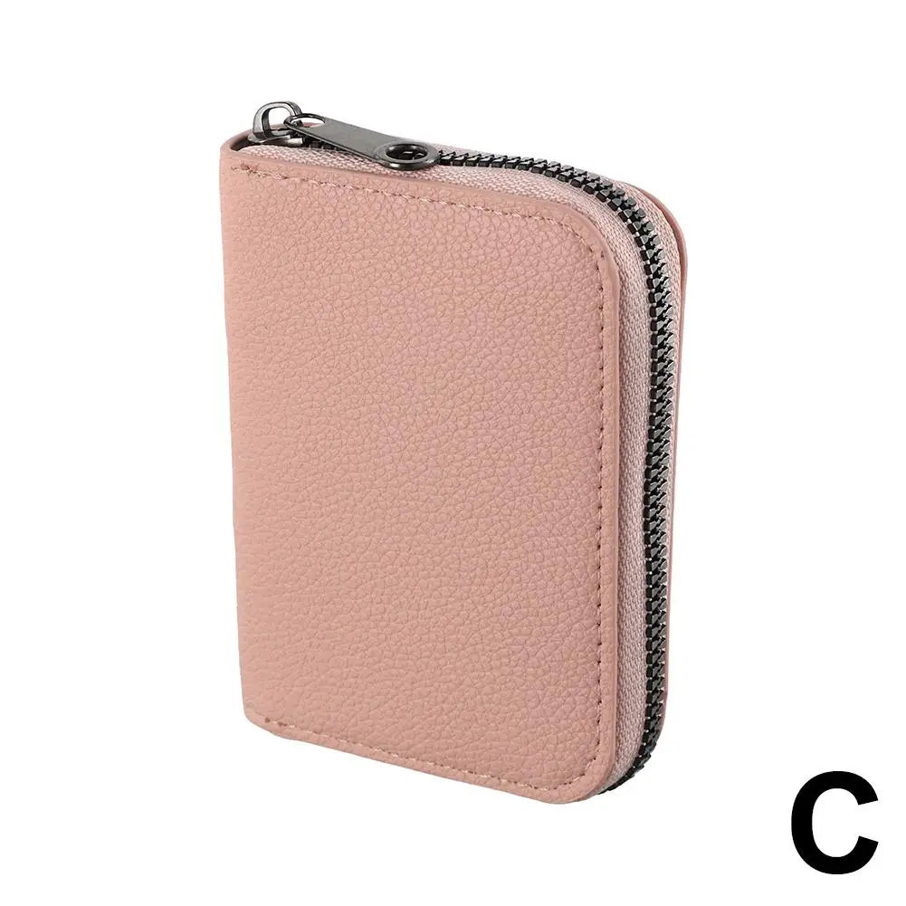 Multi Slot Card Holder Vintage Small Wallet Women Men Business Bank Credit Card Bag Male Coin Pouch Solid Leather Zipper Wallet Qme Pink