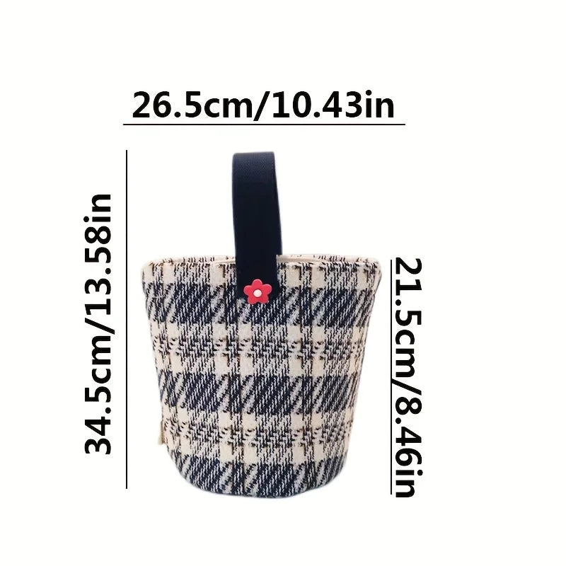 1 Fashionable Plaid Canvas Bag Casual Thickened Storage Hand-held Qme