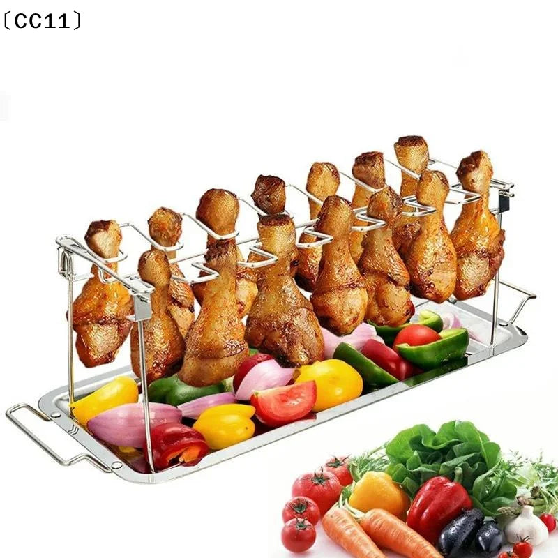 Chicken Leg Wing Rack Grill Smoker Oven Easy Use 14 Slots Drumstick Qme