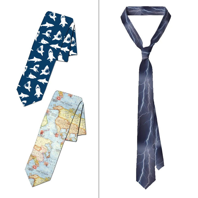 Funny Lightning Print Fashion Tie Boys Business Party Wide Polyester Qme