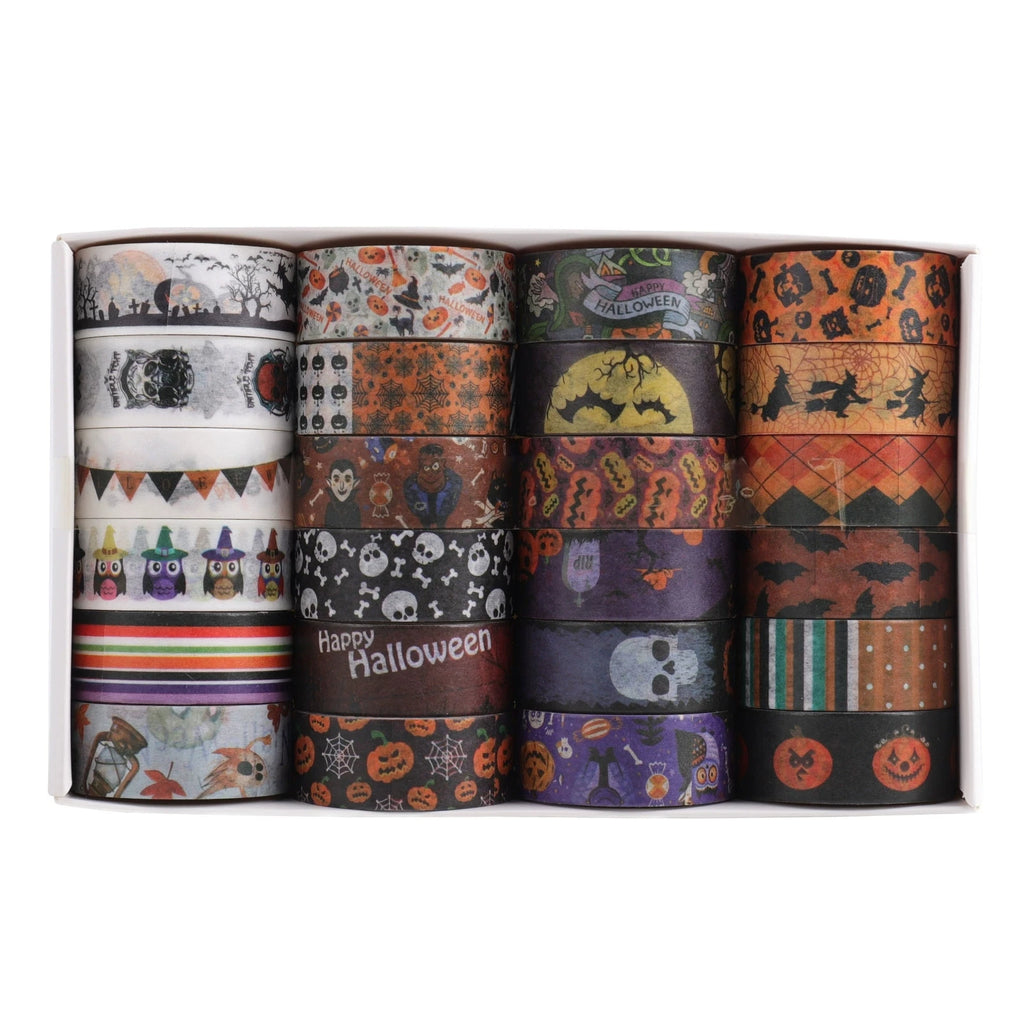 24 Rolls Halloween Washi Tape Masking Tape Stickers Decorative Tape for Wrapping Tape Stickers Scrapbook Journal DIY Craft Qme WHITE