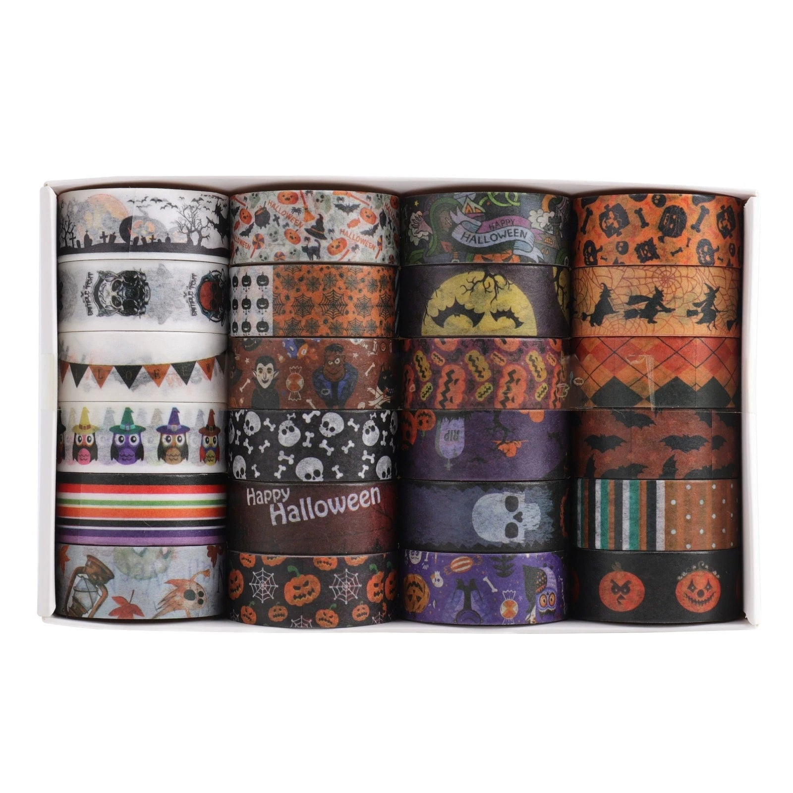 24 Rolls Halloween Washi Tape Masking Tape Stickers Decorative Tape for Wrapping Tape Stickers Scrapbook Journal DIY Craft Qme WHITE