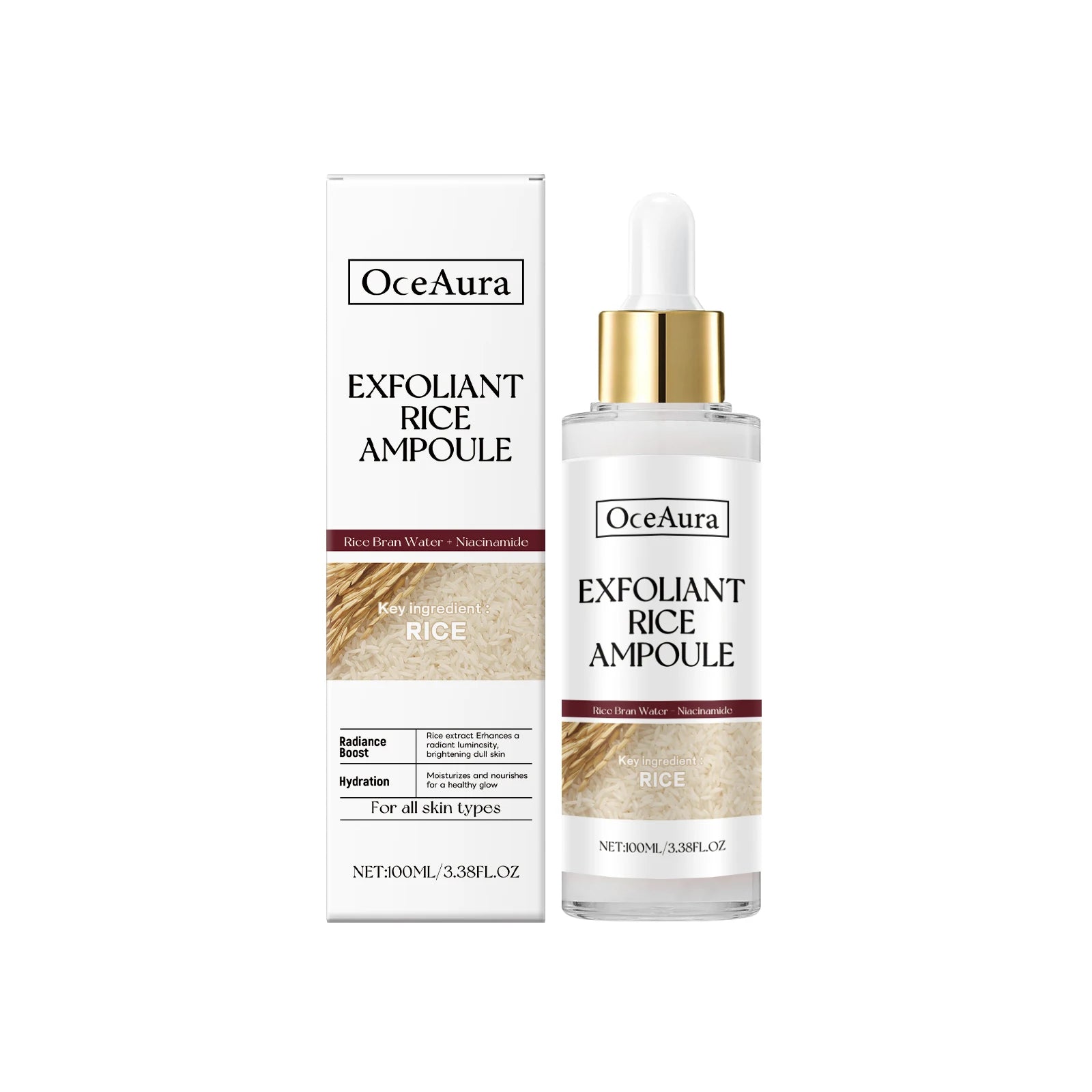 Rice Serum for Face Hydrating Brighten Skin Repair Smooth Facial Essence Gentle Exfoliation Remove Blackheads Collagen Ampoules Qme 100ml Rice