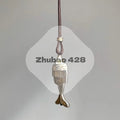 Vintage Spliced Fish Pendant Necklace Retro Metal Unisex Long Sweater Chain for Daily Casual Outfits Wear Qme Default Title