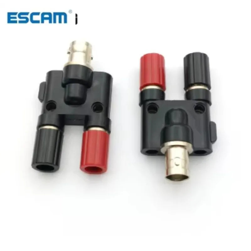 ESCAM 500pcs COPPER BNC Female to Twin 4mm Banana Jack Female Coaxial Adapter Qme