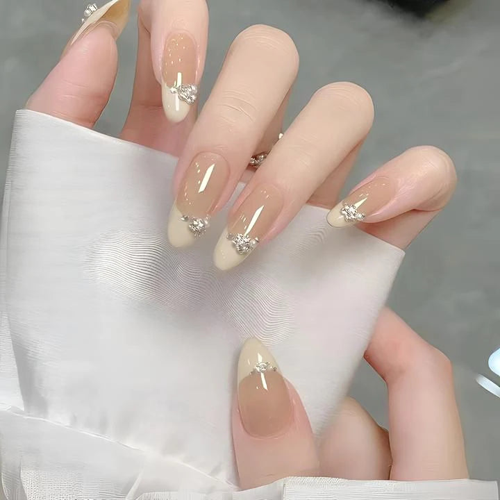Cute Pearl French Handmade Press Nails Simple Flower Cat Eyes Nail Qme S39-M