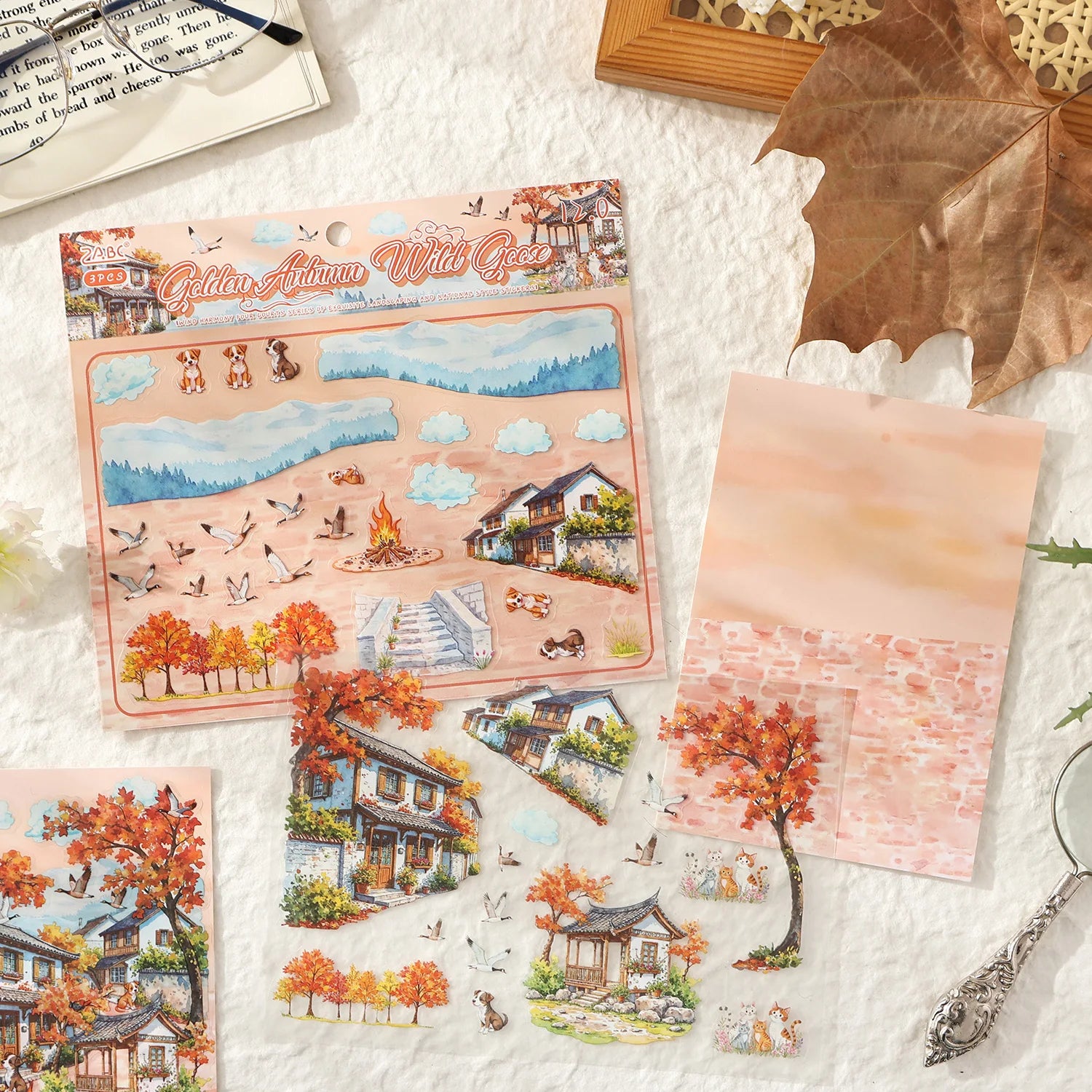 3 pcs Four Seasons Scenery PET Die Cut Sticker Pack Handmade Scrapbook Diary Stickers Decorative Aesthetic Stationery Supplies Qme