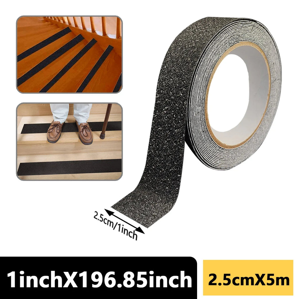 Anti-Slip Safety Tape, PEVA Material with Gravel Pattern, Waterproof Rubber Adhesive for Indoor/Outdoor Use on Plastic Surfaces Qme Black 2.5cmX5m