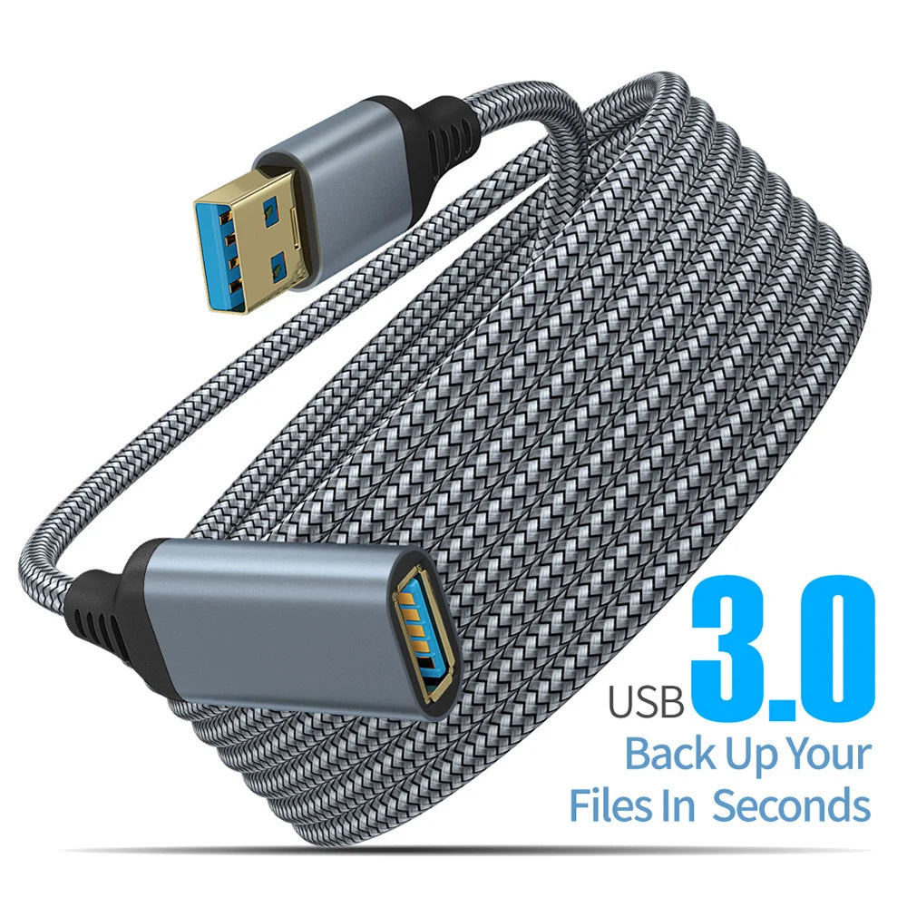 Nylon Braided USB 3.0 Male-To-Female High-Speed Transmission Data Cable Computer Camera Printer Extension Data transfer Wire 5M Qme Grey 5m