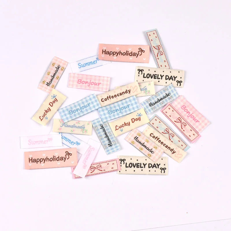 50pcs 12-50mm Assorted Cute Fabric Labels, Handmade Cotton Clothing Tags for DIY Sewing Crafts Clothes Bags cp3839 Qme