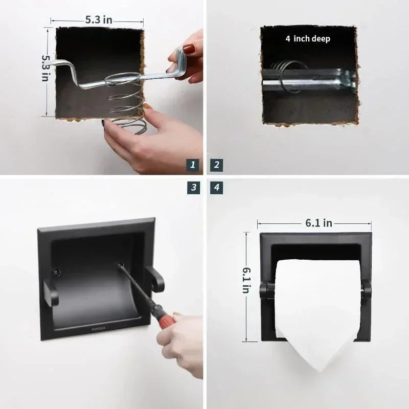 Black Metal Toilet Paper Holder Recessed Mounting Bracket Bathroom Qme