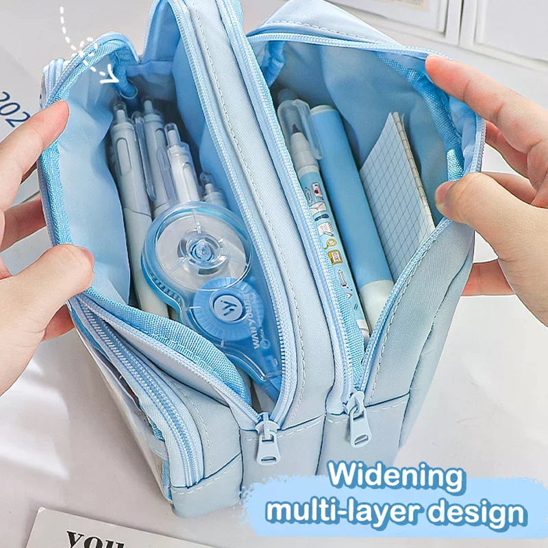 Chic Solid Pencil Case Korean Simplicity Transparent Pen Pouch Large Qme
