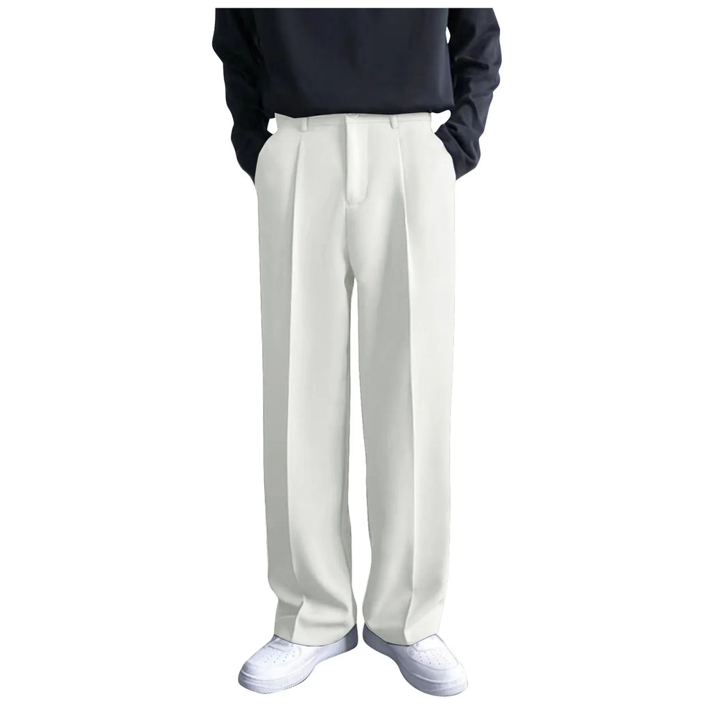 Men's Business Casual Fashion Loose Solid Color Drape Straight Trousers Classic Commuting Simple And Versatile Pocket Long Pants Qme