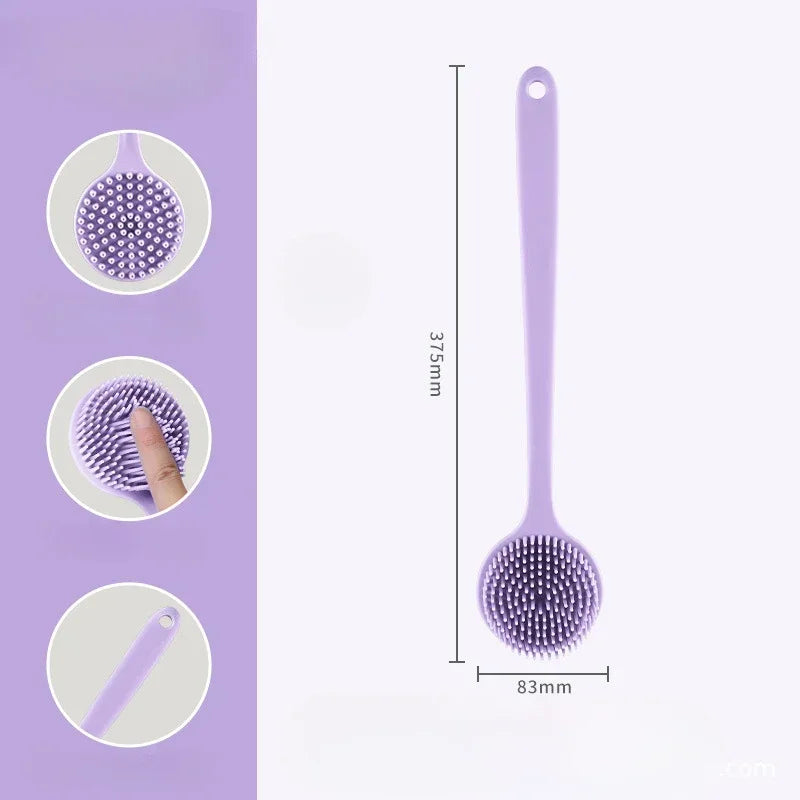 Double-sided Silicone Back Scrubber Long Handle Body Bath Brush Mud Qme Purple Silica Gel