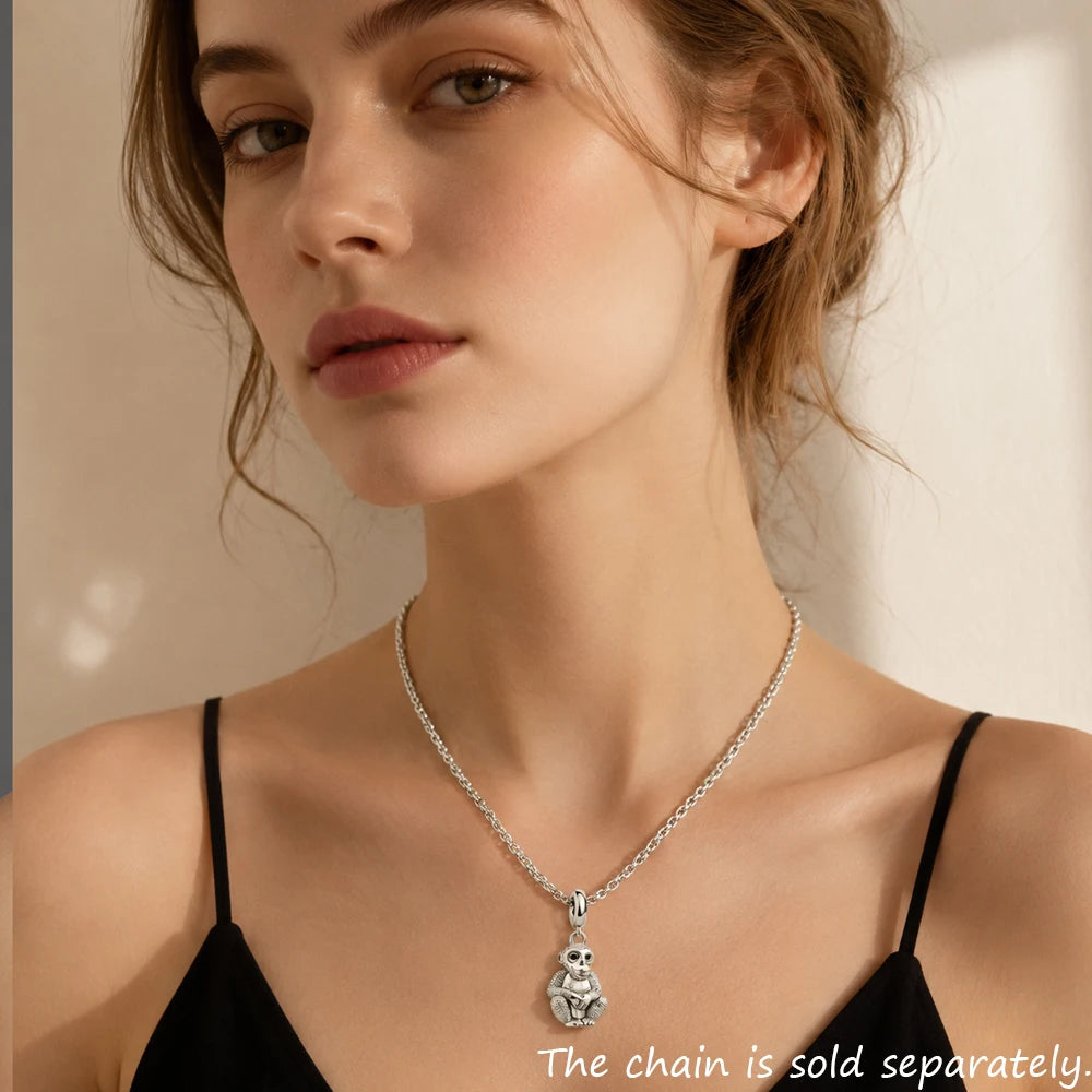 Monkey Charm Pendant Women Men Spring Pure 925 Sterling Silver Cute Jewelry Accessories Party Gift Qme