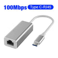 USB Type C Ethernet Adapter Network Card USB Type-C To RJ45 100/1000Mbps Lan Internet Cable For MacBook PC Windows XP 7 8 10 LUX Qme USB C Silver 100Mbps