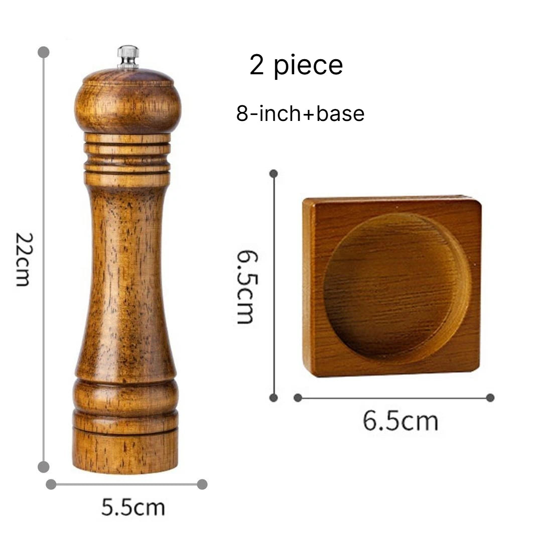 A 5 8 10 Inch Manual Oak Spice Grinder Bottle, Pepper Zanthoxylum Mill, Household Fresh Ground Pepper Seasoning Container Qme 2 piece combinationB