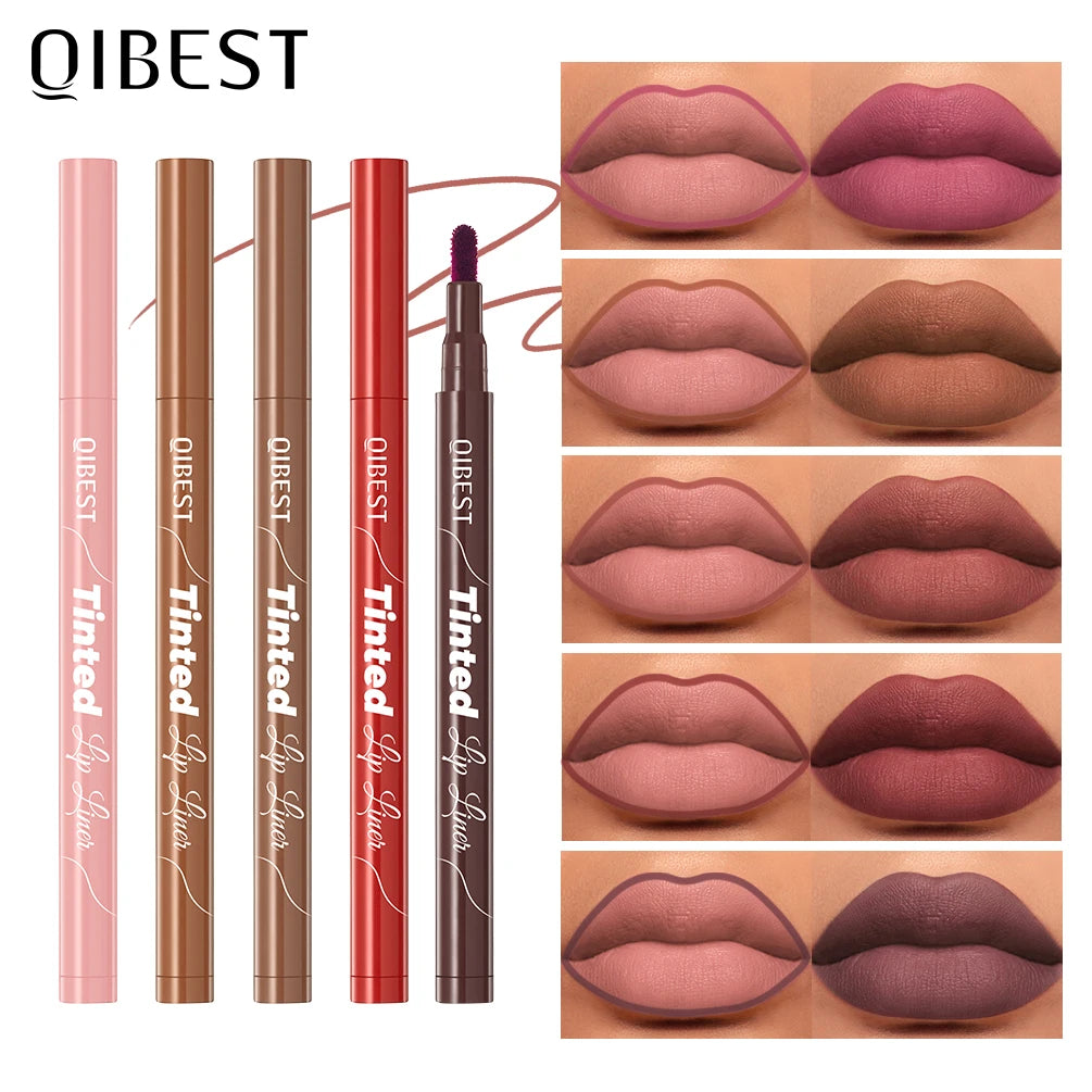 QIBEST 5 Colors Lipstick Lipliner Nude Matte Lip Liner Pen Non-Drying Waterproof Plumping Outline The Lips Contour Makeup Beauty Qme