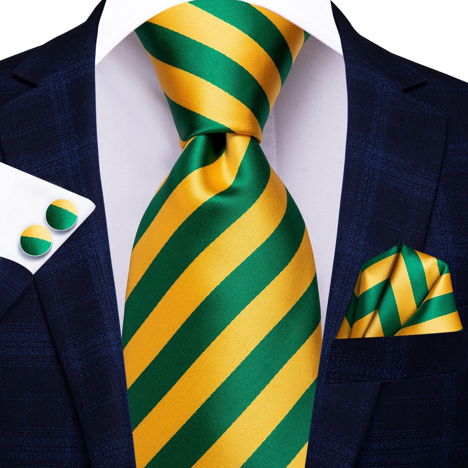 Designer Gold Solid Wedding Tie Men Handky Cufflink Striped Plaid Qme SN-3370