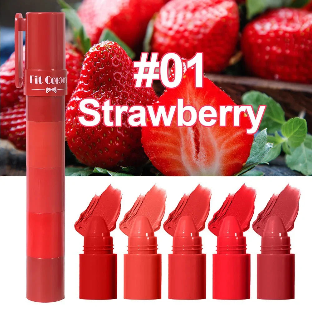 5In1 Combination Peach Matte Lipstick Kit Waterproof Non-Stick Cup Purple Red Lip Stain Tint Cosmetic Nude Lipstick Pen Makeup Qme